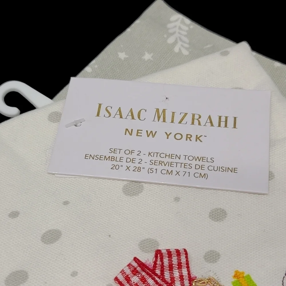 x2 Isaac Mizrahi Embellished 3D Christmas Red Truck Kitchen Towel Set New